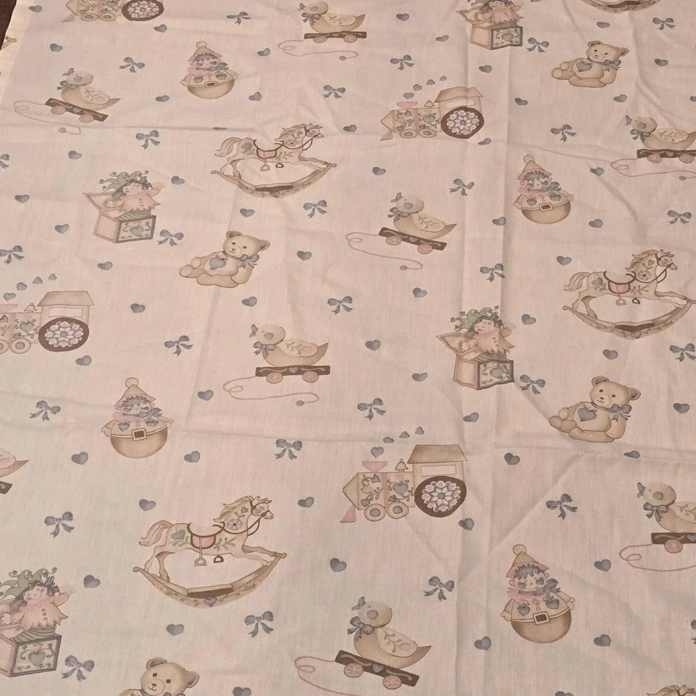 2 Rocking Horse Vtg Toys Nursery Baby Room Handmade Curtains Valance Cottagecore